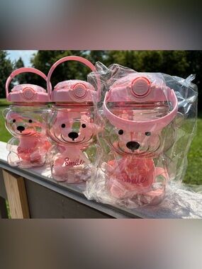 Set of 3 Pink Bear Water Bottles/Tumblers – New in Packaging – Cute Gift!